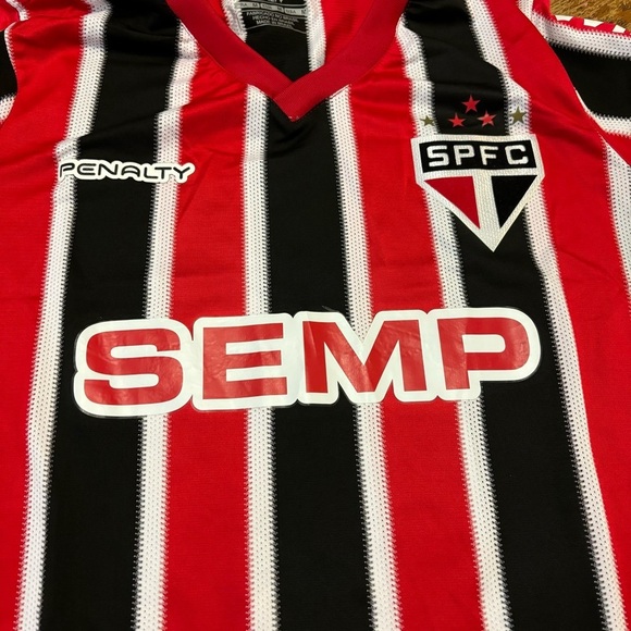 NWT PENALTY SPFC SAN PAULO RED AND BLACK STRIPED JERSEY #10 AGUILA  SIZE MEDIUM - Picture 5 of 8